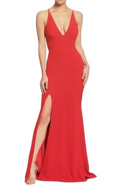 Dress the Population Iris Slit Crepe Gown Floor Length Red Size Medium